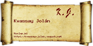 Kvassay Jolán névjegykártya