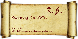 Kvassay Jolán névjegykártya
